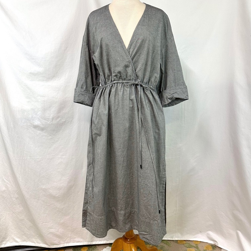 Anthropologie Gray Wrap-Style Midi Dress